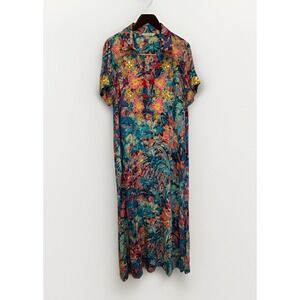 Soft Surroundings Floral Embellished Maxi Dress Tassels Blue Pink Large